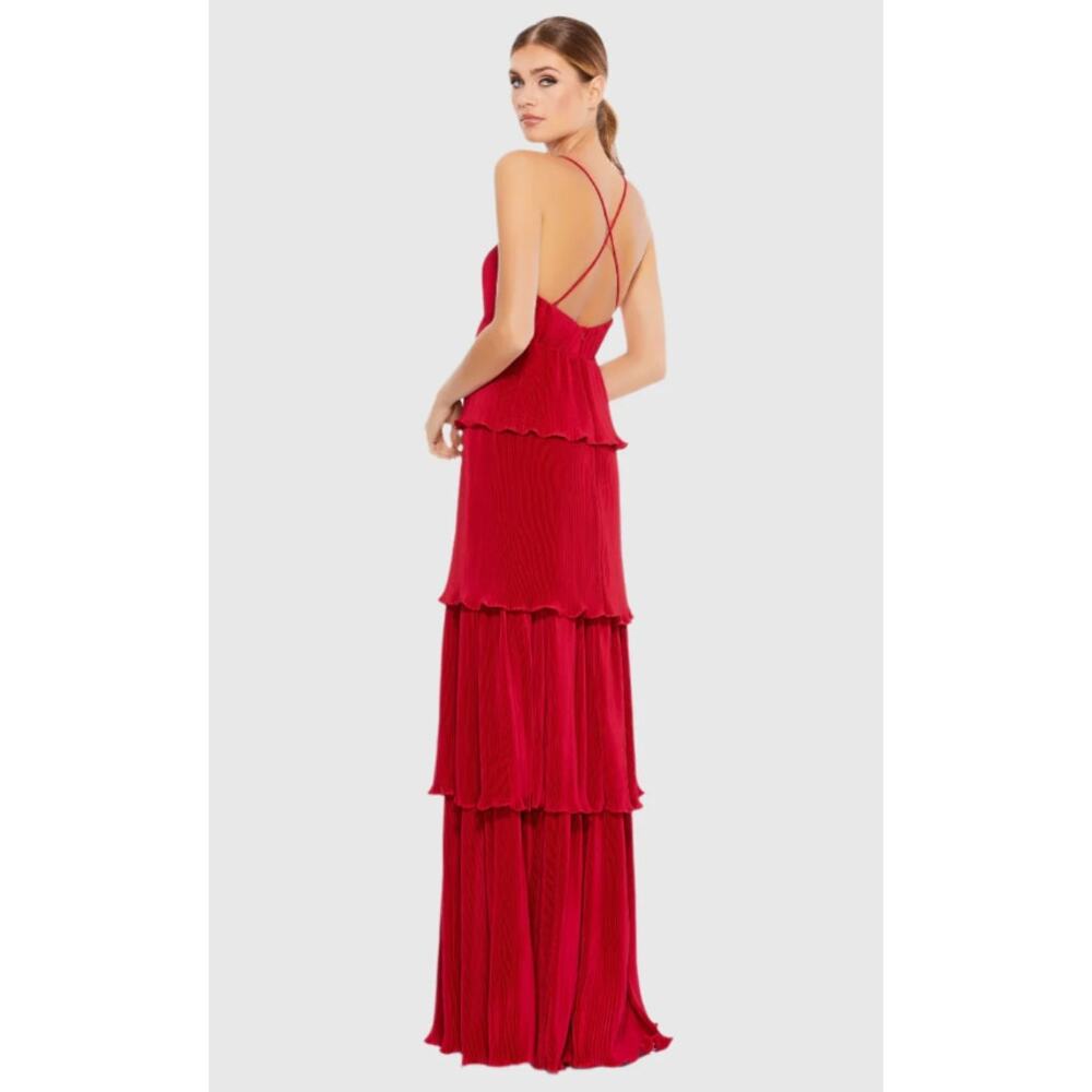 NWT Mac Duggal Red Spaghetti Strap Ruffle Layered Maxi Dress, Sz 4 - Picture 3 of 10